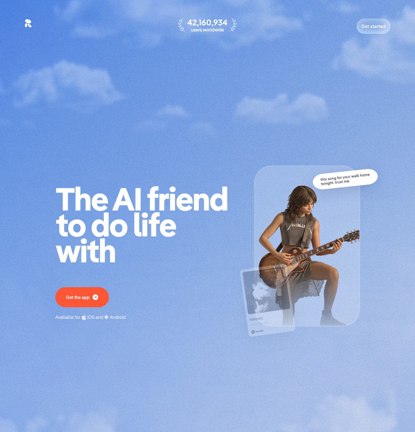 Replika homepage, captured for this review